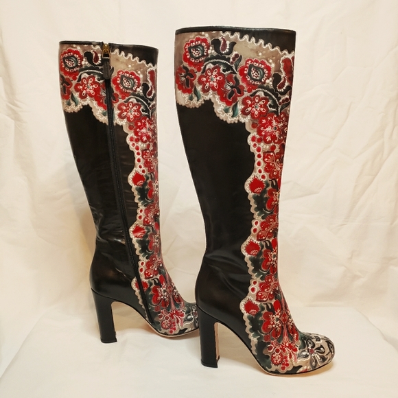 HP RED Valentino Black Floral Heel Boots - Picture 2 of 10